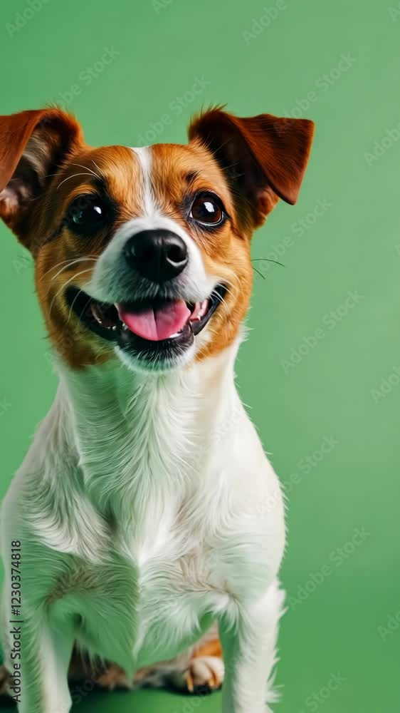 Happy Cute Jack Russell Terrier Dog Portrait on Green Background Celebrating Joyful Moments and Playful Expressions Happy Cute Jack Russell Terrier Dog Portrait on Green Background Celebrating Joyful Moments and Playful Expressions