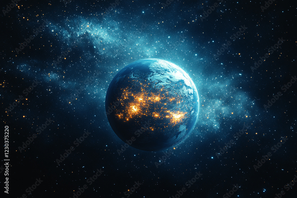 Fototapeta premium Earth Planet Nightlights Cosmic Nebula Space