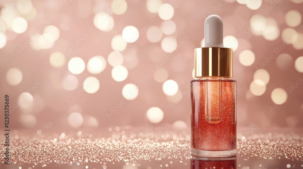 Sparkling Serum Bottle with Bokeh Background for Beauty Photography Sparkling Serum Bottle with Bokeh Background for Beauty Photography