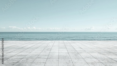 Serene Ocean View with Minimalist Concrete Terrace and Calm Water