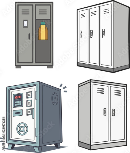 Detailed Bank Vault Illustrations. High Resolution Vector Illustrations of Safes for Security System Advertisements, Bank Marketing, and Financial Content.