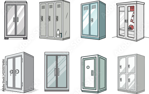 Detailed Bank Vault Illustrations. High Resolution Vector Illustrations of Safes for Security System Advertisements, Bank Marketing, and Financial Content.