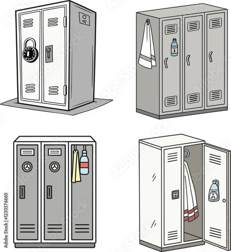 Detailed Bank Vault Illustrations. High Resolution Vector Illustrations of Safes for Security System Advertisements, Bank Marketing, and Financial Content.