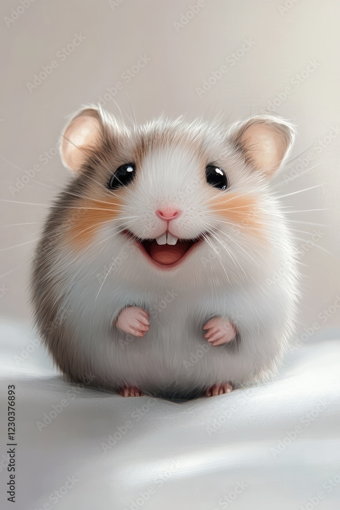 Happy hamster smiling, fluffy fur, soft background, pet poster Happy hamster smiling, fluffy fur, soft background, pet poster