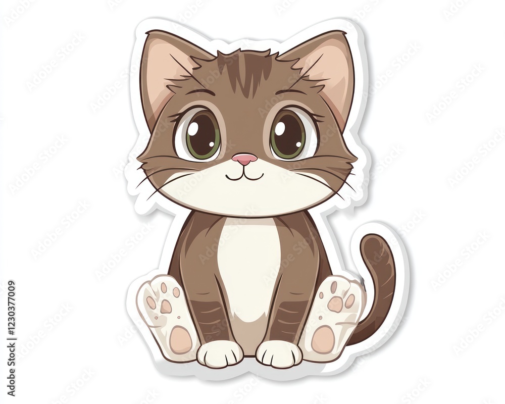 Obraz premium Cute cartoon kitten sitting, white background, children's book illustration (3)