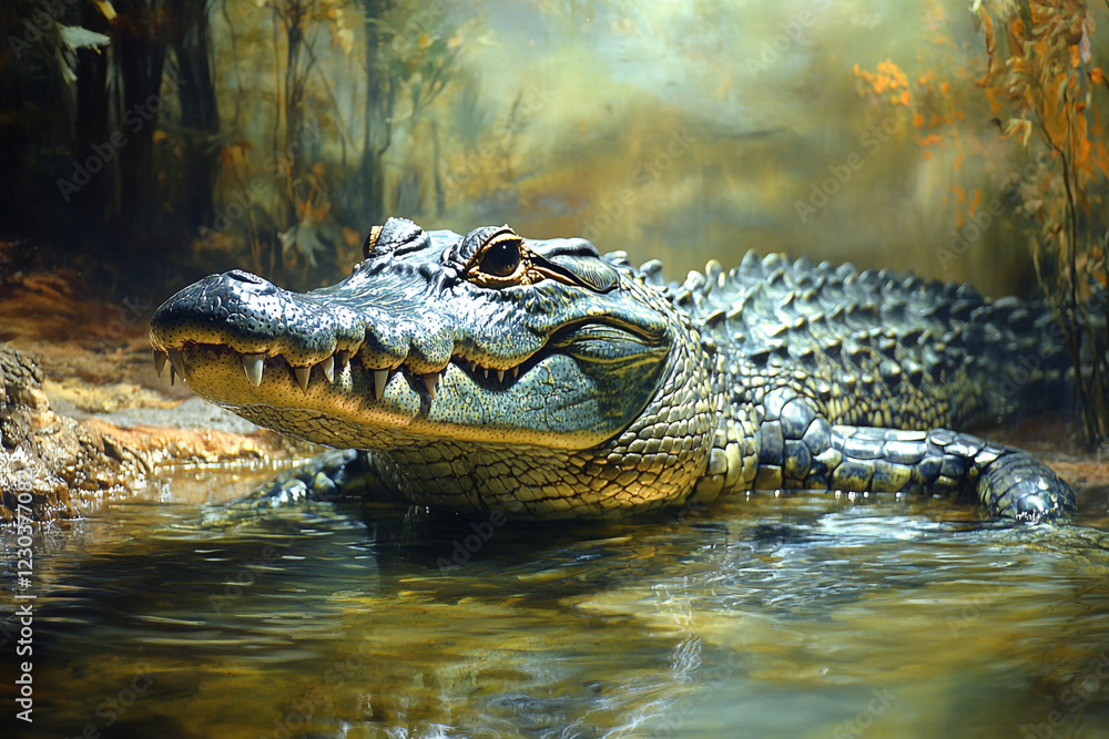 Fototapeta premium Alligator in a Swampy Water Habitat