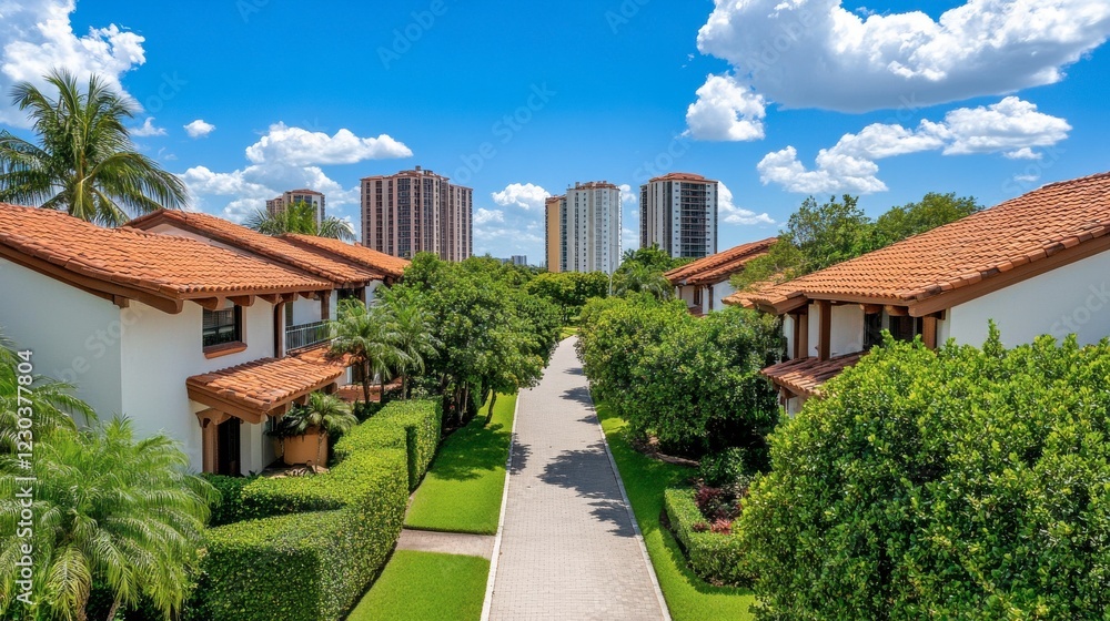 Aerial View of Lush Greenery and Apartments Under Blue Sky Aerial View of Lush Greenery and Apartments Under Blue Sky