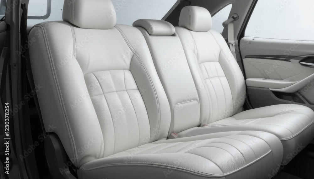 Fototapeta premium Luxurious white leather car seats with detailed stitching and a headrest