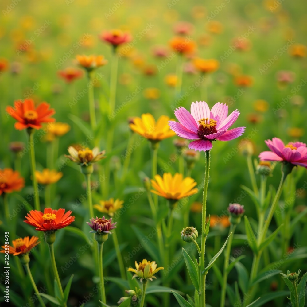 Obraz premium A field of wildflowers with bright red seeds amidst the blooms, garden, botanical, flora