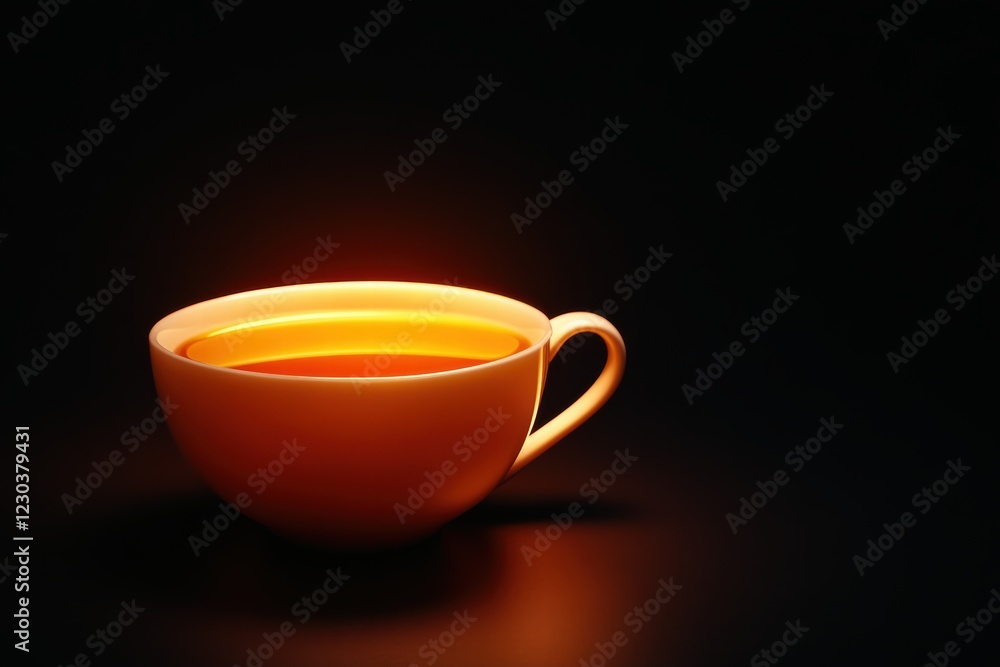 Warm cup of tea illuminated against a black background creating a calming atmosphere Warm cup of tea illuminated against a black background creating a calming atmosphere