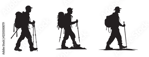 Hiker Silhouette with Backpack and Walking Stick