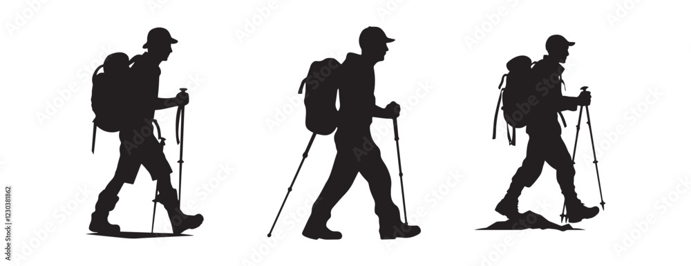 Obraz premium Hiker Silhouette with Backpack and Walking Stick