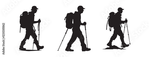 Hiker Silhouette with Backpack and Walking Stick