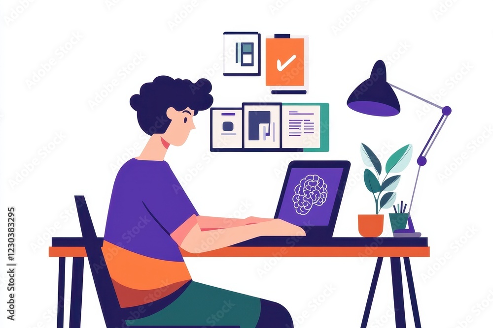 Person prompting on laptop with brain of AI Machine learning artificial intelligence of technology . using laptop Person prompting on laptop with brain of AI Machine learning artificial intelligence of technology . using laptop