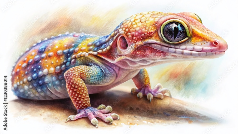 Obraz premium Pastel Ringtailed Gecko Macro Photography - Hand-Drawn Watercolor Illustration