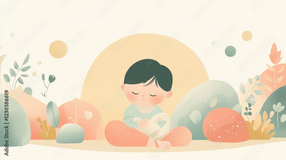 Peaceful Child Playing Amidst Serene Nature Peaceful Child Playing Amidst Serene Nature