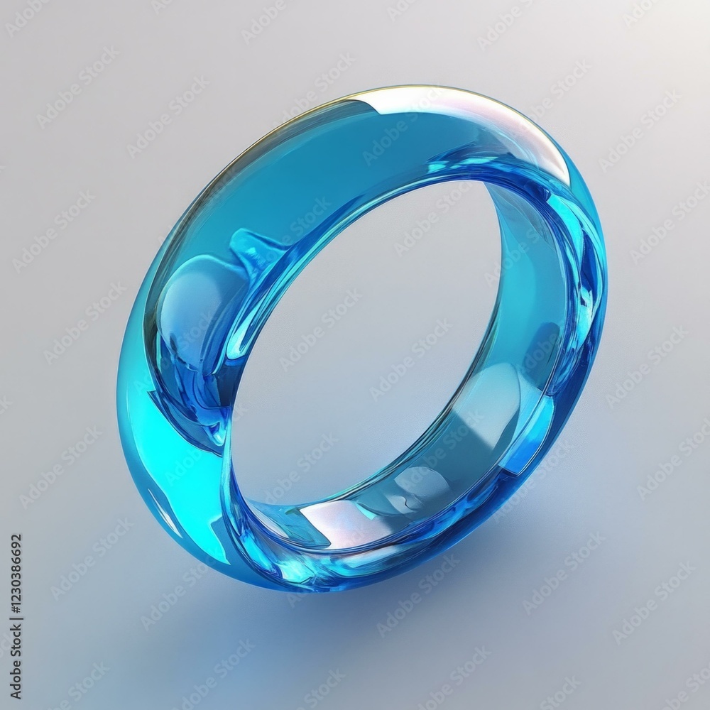 Luminous blue glass ring with smooth reflective surface