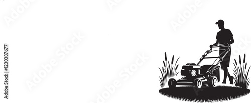 Zero Turn Lawn Mower Lawn Care silhouette illustration with grass vector illustration