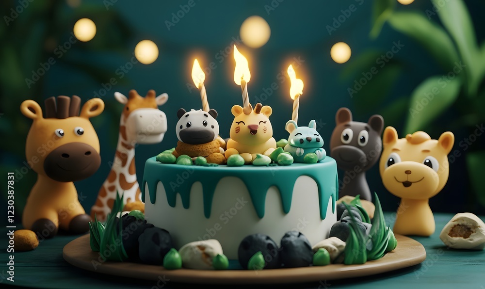 Safari animal cake, birthday, lights, jungle, celebration Safari animal cake, birthday, lights, jungle, celebration