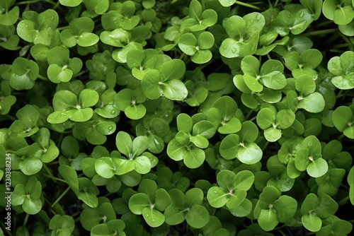 Miner's Lettuce Close-Up: Lush Claytonia Perfoliata Patch in Garden or Nature Setting photo