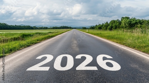 Wallpaper Mural Open road with 2026 painted on asphalt under cloudy sky Torontodigital.ca