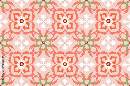 seamless floral pattern with intricate symmetrical elements. 