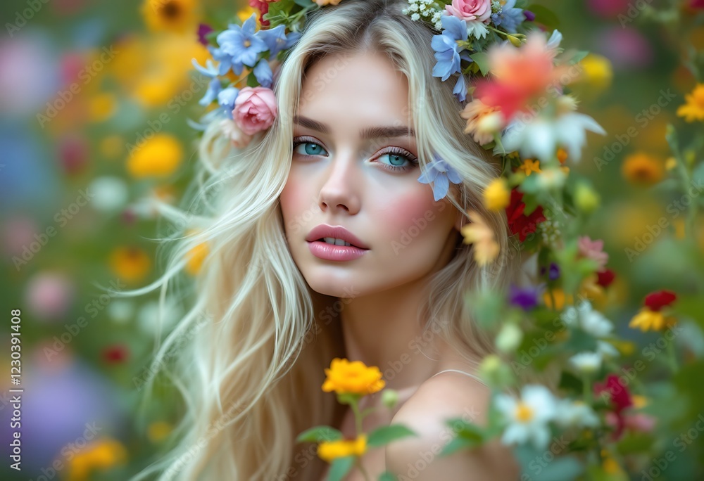 portrait of a woman with flowers portrait of a woman with flowers