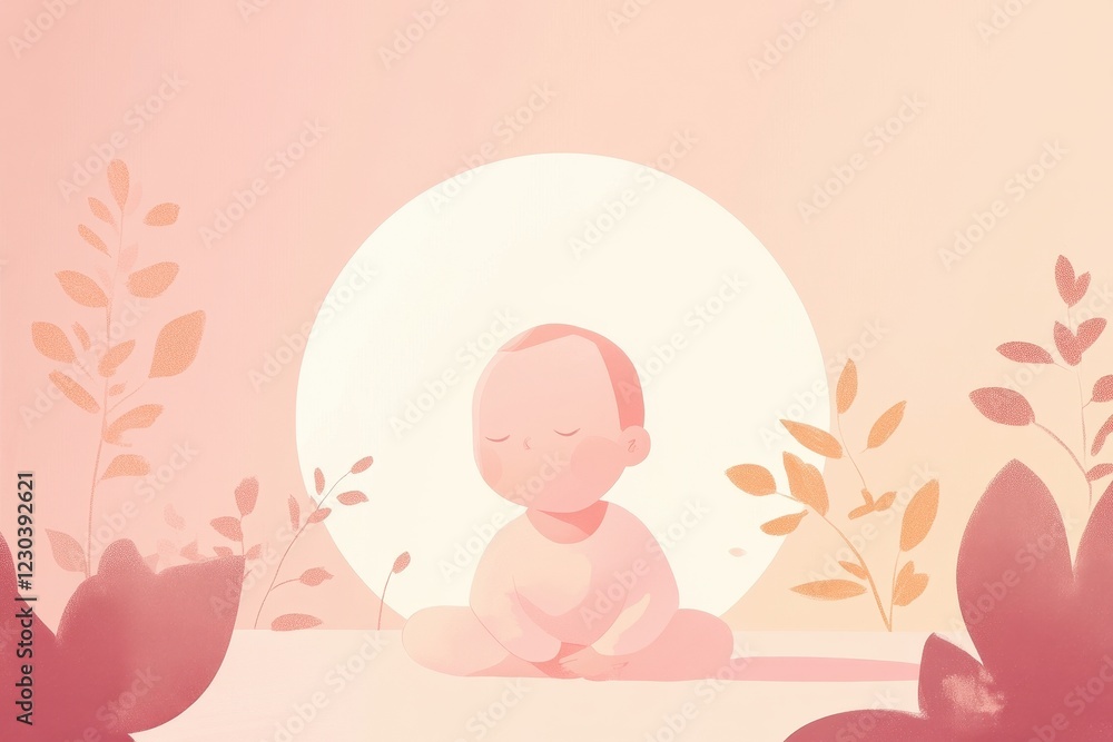 Serene Baby Meditating Amidst Peaceful Flora Serene Baby Meditating Amidst Peaceful Flora