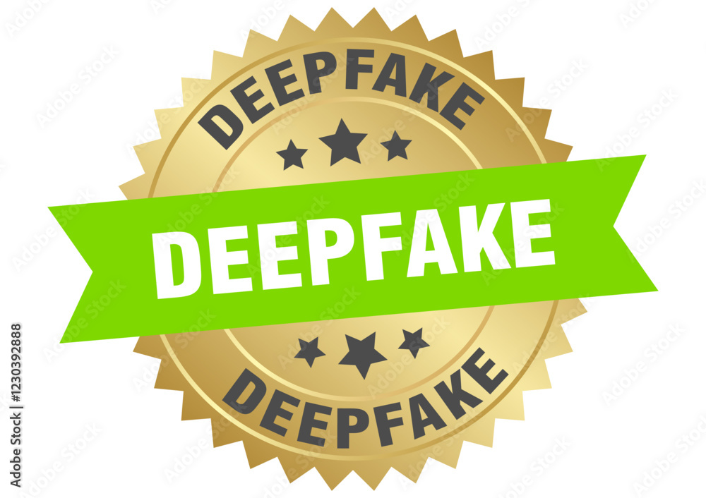 Obraz premium deepfake. deepfake round green and gold label isolated on transparent background