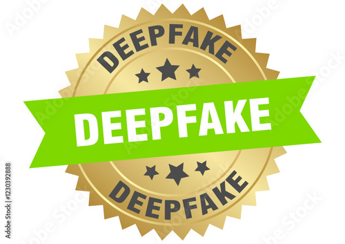 deepfake. deepfake round green and gold label isolated on transparent background
