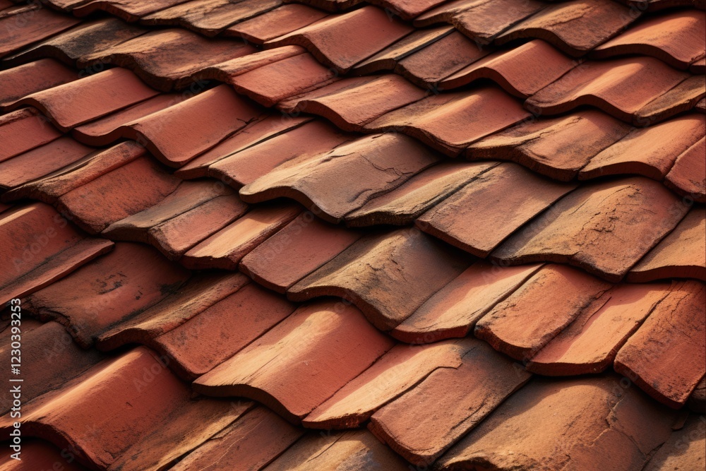 Red Clay Roof Tiles: Aged Tejas Roof Made of Baked Mud Red Clay Roof Tiles: Aged Tejas Roof Made of Baked Mud