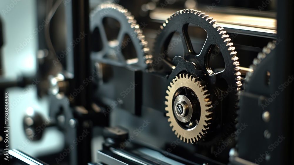 Close-up of Interlocking Gears in Machinery Close-up of Interlocking Gears in Machinery