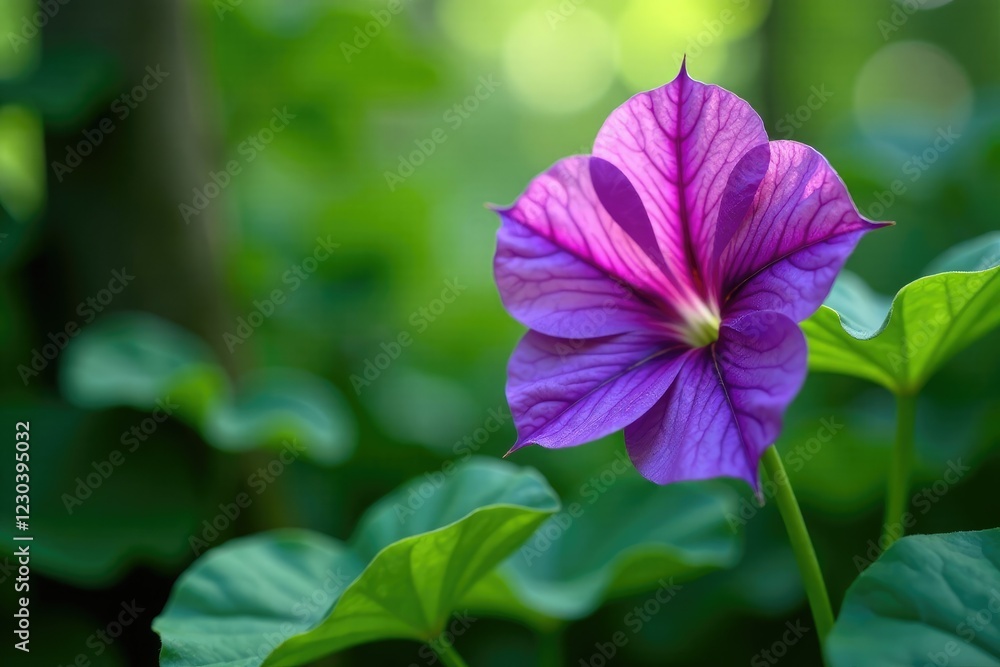 Purple Clitoria ternatea blooms in a lush green environment, tropical, bloom Purple Clitoria ternatea blooms in a lush green environment, tropical, bloom