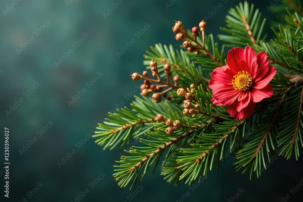 Rustic fir tree branch arrangement with dried flowers, nature, branch, forest Rustic fir tree branch arrangement with dried flowers, nature, branch, forest