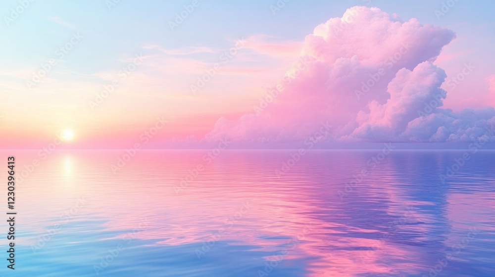 Pastel sunset over calm ocean reflecting sky. Pastel sunset over calm ocean reflecting sky.