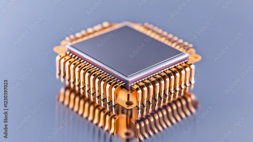 Intricate Gold Microchip Close Up Technological Precision
