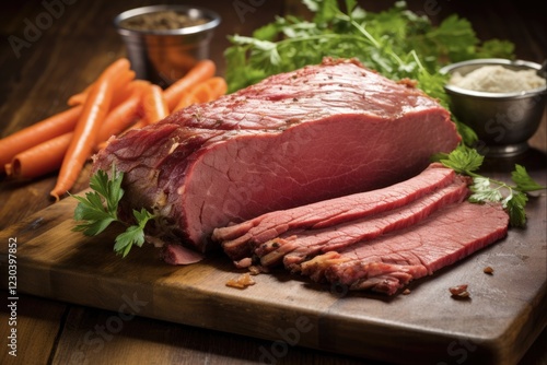 Spiced Raw Corned Beef Brisket with Carrots - Perfect St. Patrick's Day Ingredient for Favourful Meal photo