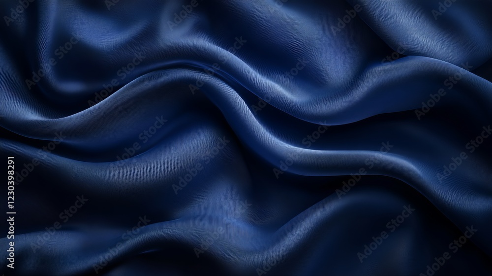 Dark blue fabric with elegant, wavy folds and textures. Dark blue fabric with elegant, wavy folds and textures.