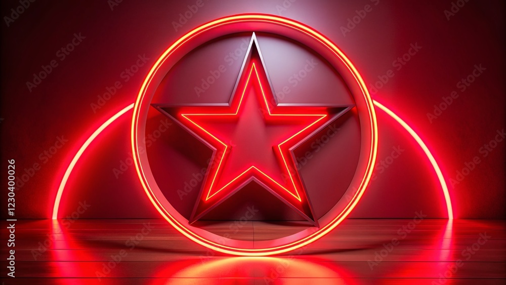 Red Neon Starburst Circle: Sharp Edges, Flat Style Fashion Photography