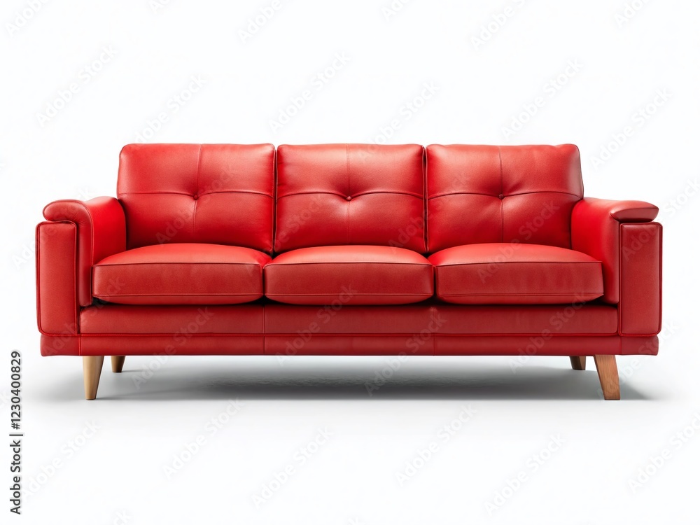 Red Sofa, Frontal View, Isolated on White Background - Perfect for Interior Design Projects Red Sofa, Frontal View, Isolated on White Background - Perfect for Interior Design Projects