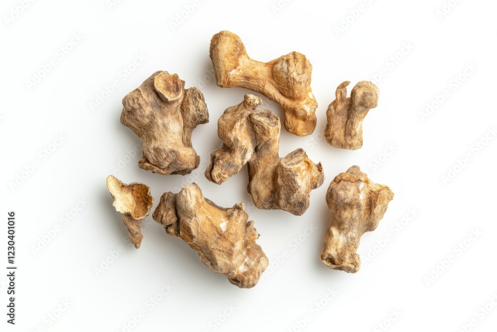 Dried galangal root, isolated, white background, herbal medicine concept Dried galangal root, isolated, white background, herbal medicine concept