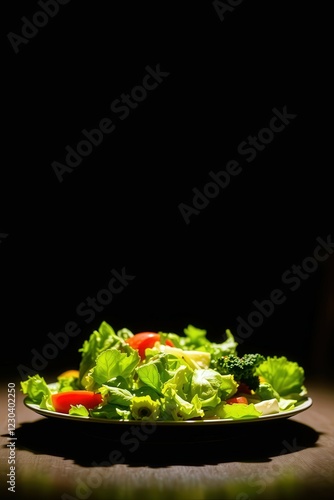 Fresh and Colorful Vegetable Salad with Lettuce, Cherry Tomatoes, and Onions on a White Plate in a Bright Kitchen Setting