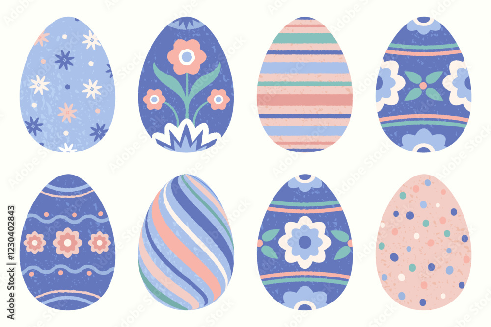 Happy Easter.Easter eggs with grainy texture and abstract patterns . Vector isolated illustration. Design element. Happy Easter.Easter eggs with grainy texture and abstract patterns . Vector isolated illustration. Design element.