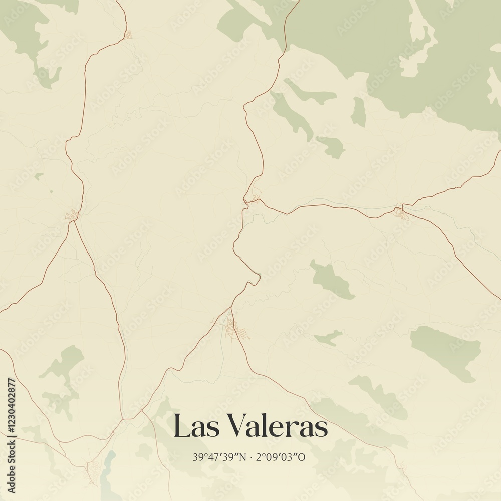 Fototapeta premium Retro Spanish map of Las Valeras, Castilla-La Mancha. Vintage street map.