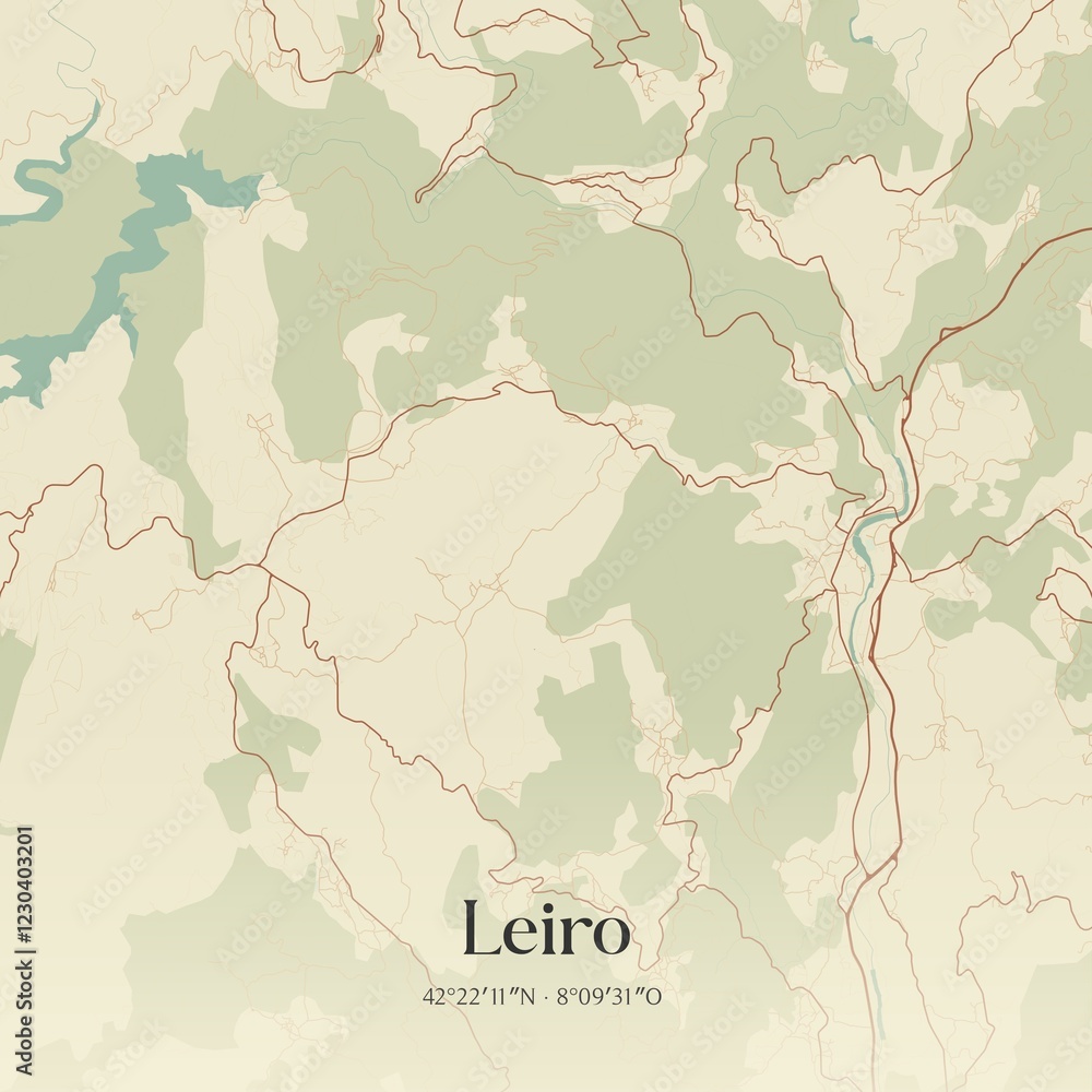 Obraz premium Retro Spanish map of Leiro, Galicia. Vintage street map.
