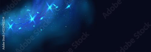 Powerful electrical current energy. Flash of lightning in a magic frame. Neon discharge in smoke effect.