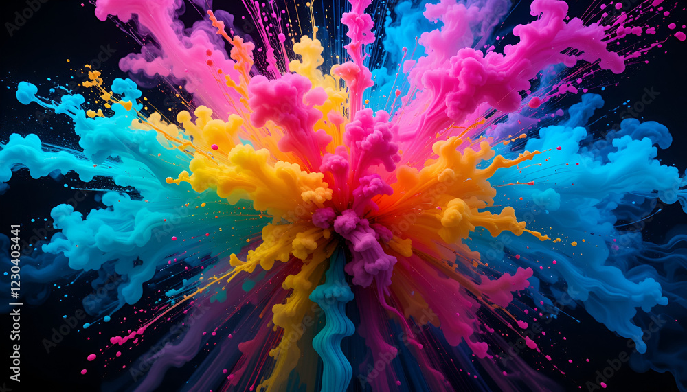 Vibrant Ink Explosion with Cyan and Magenta Smoke Plumes on Dark Background Vibrant Ink Explosion with Cyan and Magenta Smoke Plumes on Dark Background