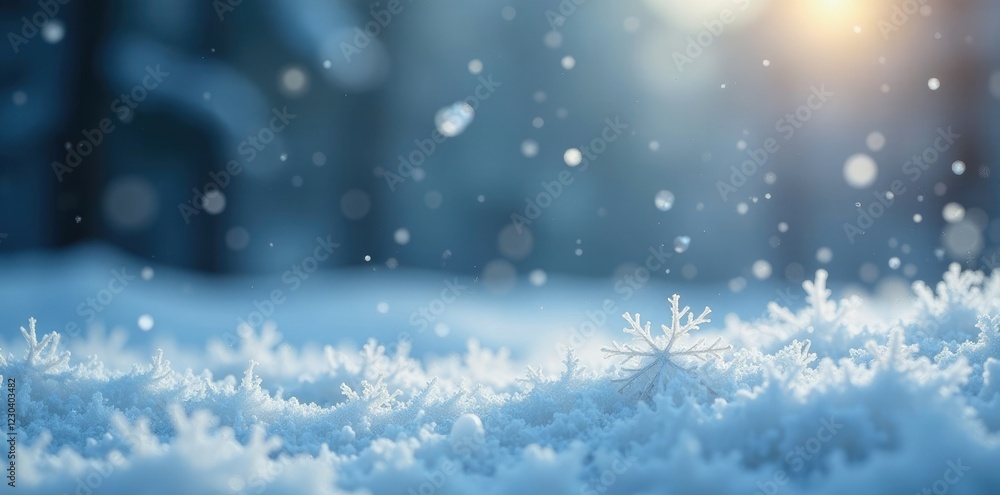 Frosty landscape with delicate snowflakes gently falling on a grey background, snowflake, cold Frosty landscape with delicate snowflakes gently falling on a grey background, snowflake, cold