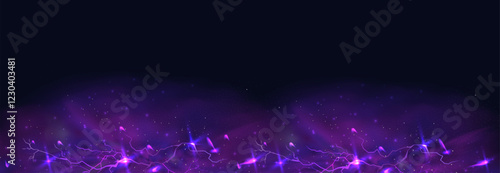 Powerful electrical current energy. Flash of lightning in a magic frame. Neon discharge in smoke effect.