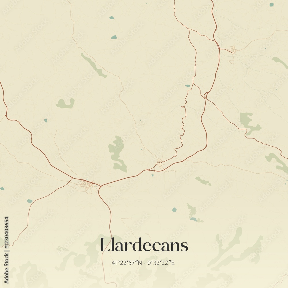 Obraz premium Retro Spanish map of Llardecans, Catalu�a. Vintage street map.